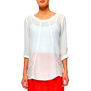 XCVI Semi-sheer Tab-sleeve Georgette Pullover Blouse - XS